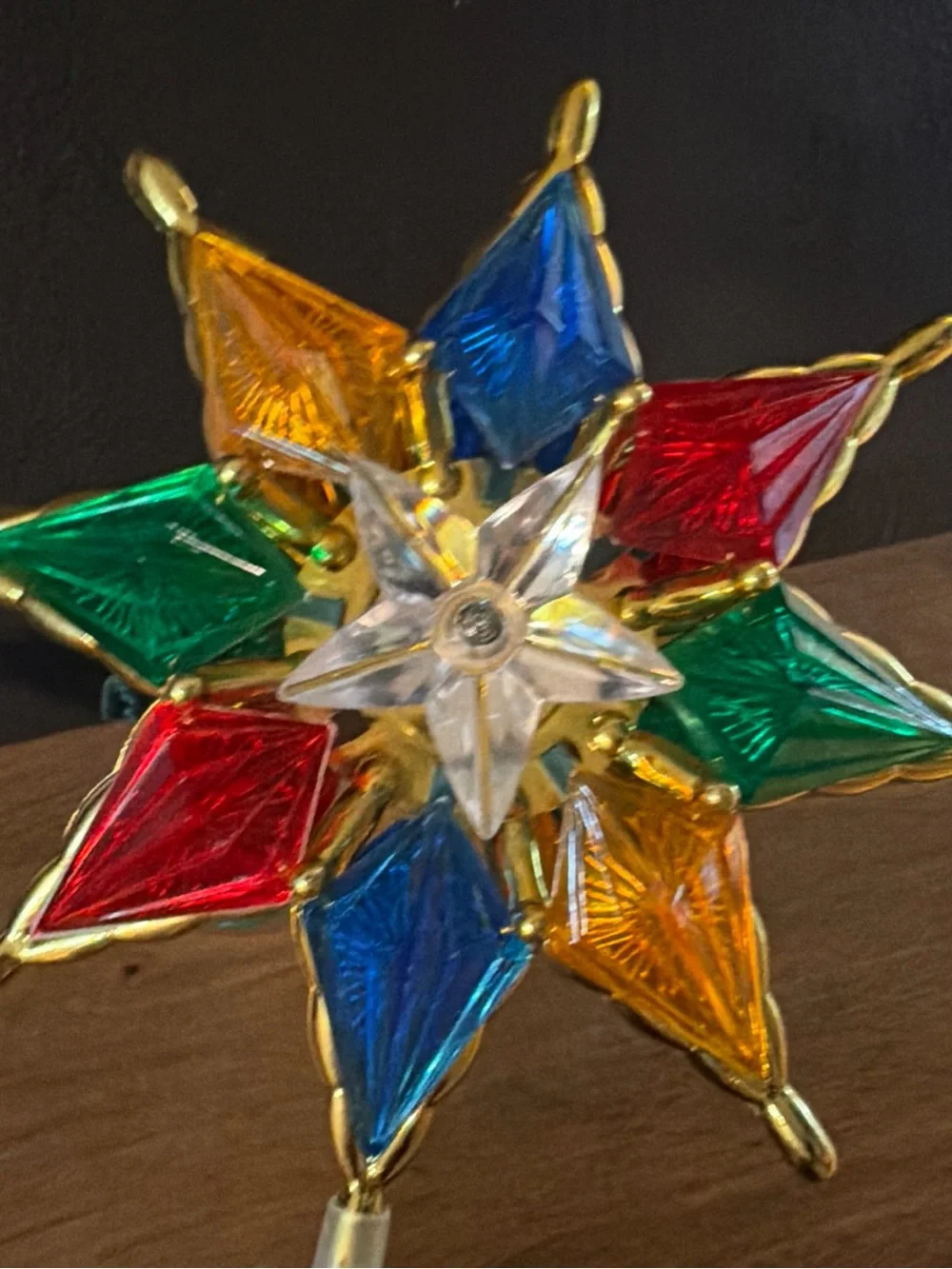 Vintage Style Christmas Tree Atomic Star Topper Rainbow Lights and Gold Festive